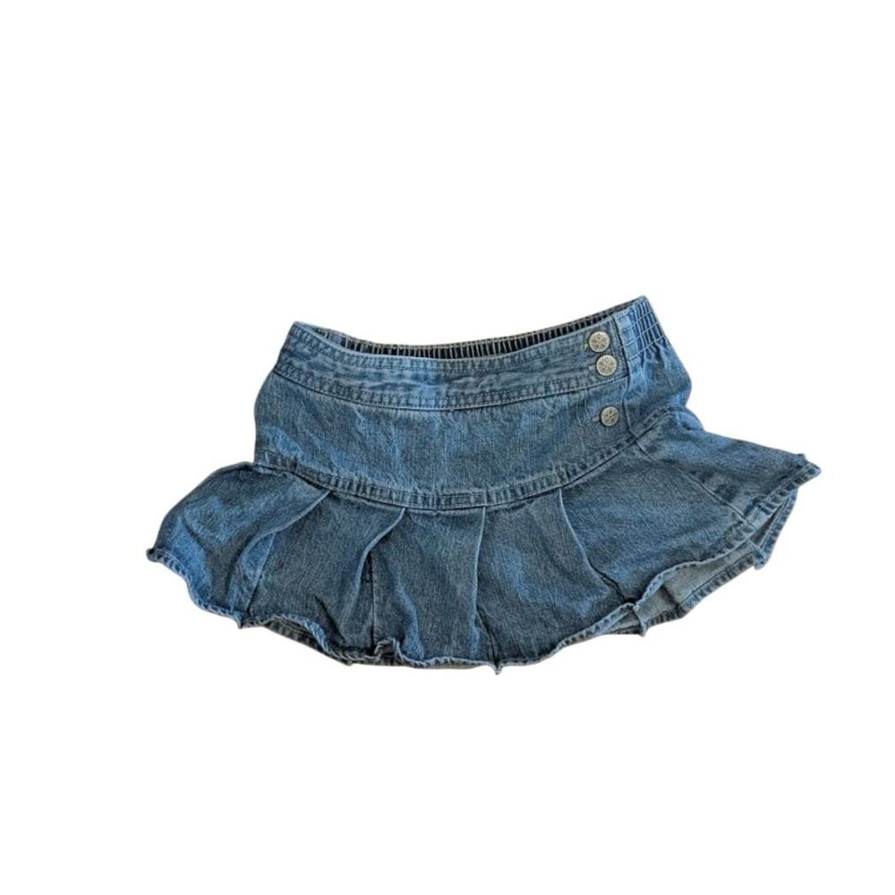 Cherokee Y2K Dark Coquette Pleated Denim Drop Waist Micro Skort, 18 Months
